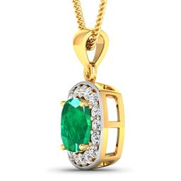 14KT Yellow Gold 2.00ct Zambian Emerald and Diamond Pendant with Chain
