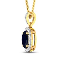 14KT Yellow Gold 1.30ct Blue Sapphire and Diamond Pendant with Chain