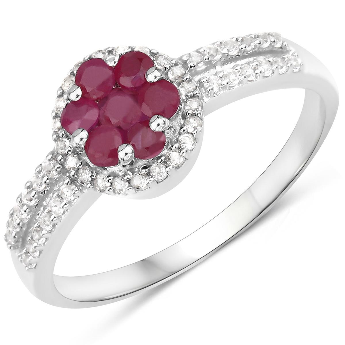 Plated Rhodium Ruby and White Topaz Ring