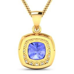 14KT Yellow Gold 2.10ct Tanzanite and Diamond Pendant with Chain