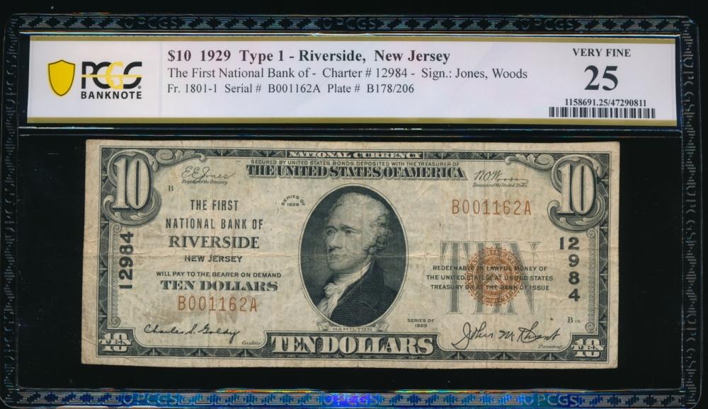 1929 $10 Riverside NJ National PCGS 25