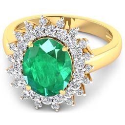 14KT Yellow Gold 3.14ct Zambian Emerald and Diamond Ring