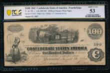 1862 $100 T-40 Confederate PCGS 53