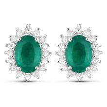 14KT White Gold 1.86ctw Zambian Emerald and White Diamond Earrings