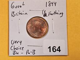 Very Choice Brilliant Uncirculated 1844 Great Britain 1/2 farthing