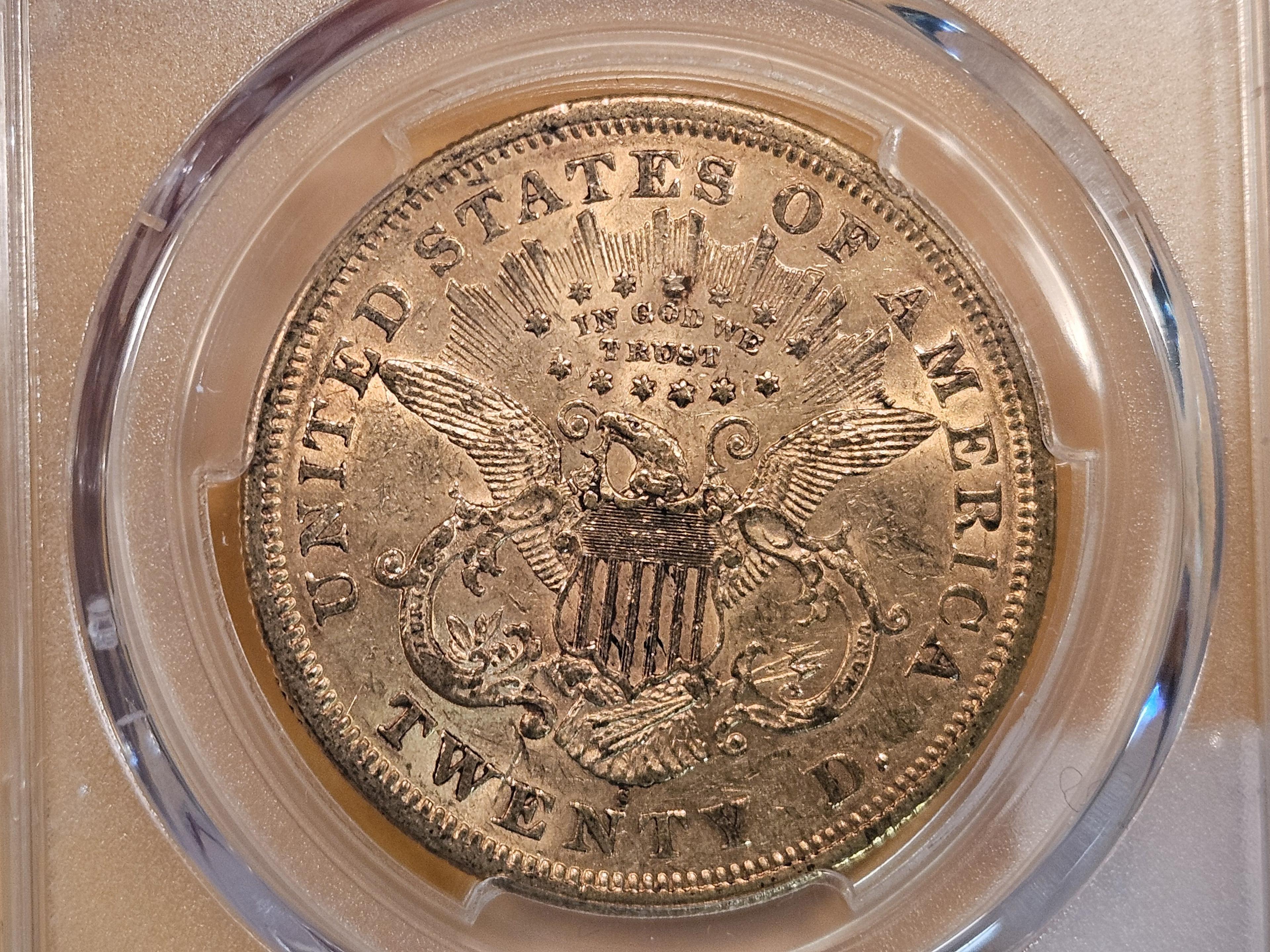GOLD! PCGS 1876-S Liberty Head Gold Twenty Dollars in About Uncirculated - 53