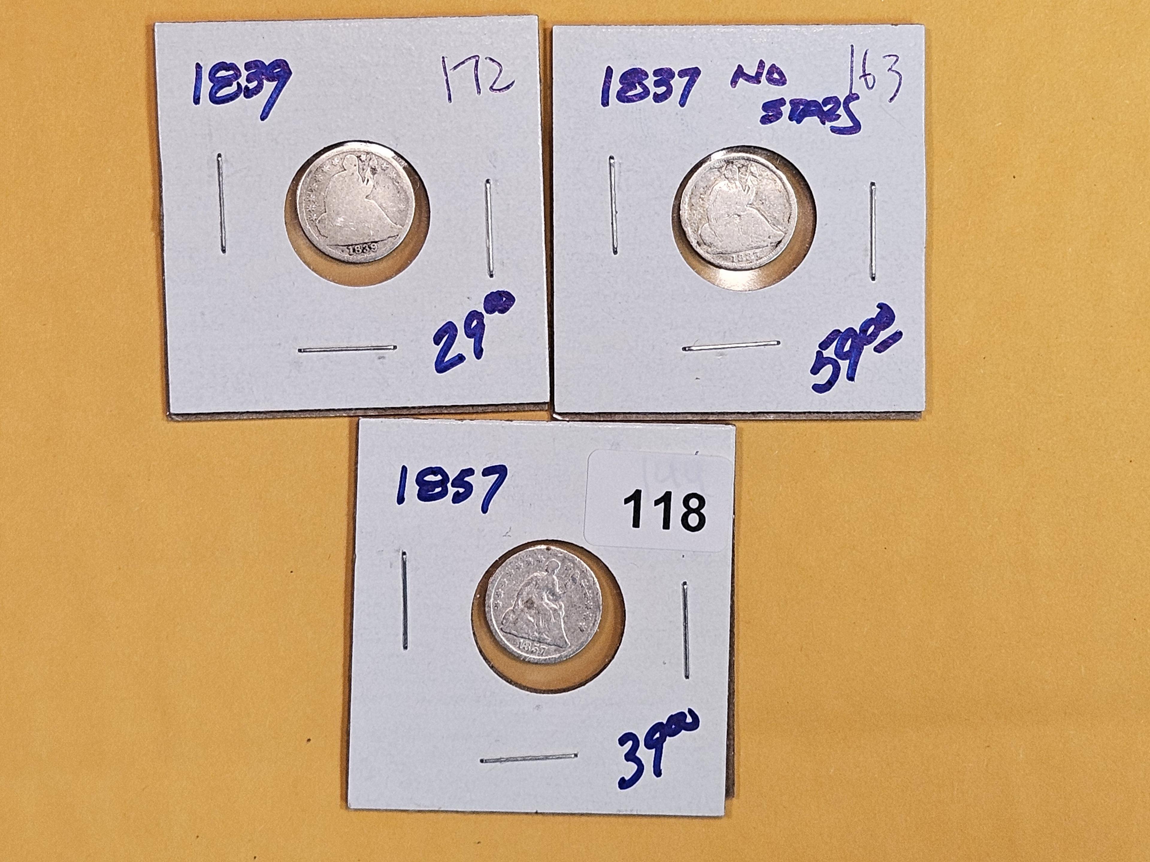 Three Seated Liberty Half-Dimes