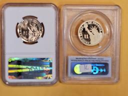 Two GEM NGC and PCGS graded Presidential Dollars