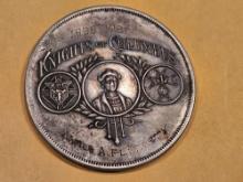 1896 - 1921 Knights of Columbus Member silver Medal