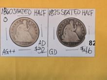 1860-O and 1875 Seated Liberty Half Dollars