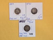 Three mixed silver dimes