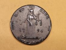 CONDER TOKEN! 1794 Ireland-Dublin half penny