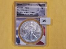 PERFECT! ANACS 2023 American Silver Eagle in Mint State 70