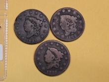 Three little better date Coronet Head Large Cents