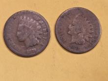 Both varieties of 1873 Indian Cents