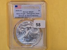 GEM! PCGS 2020-(S) American Silver Eagle in Mint State 69