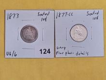 1873 and 1877-CC Seated Liberty Dimes