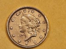 GOLD! 1853 Gold Dollar in About Uncirculated - details