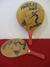 Vintage Paddle Ball Rackets w/ Awesome Surfer Girl Graphic
