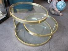 Midcentury Modern 3-Way Brass/Glass Table