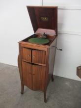 Victrola Upright Record Player Cabinet w/ Records