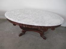 Oval Marble top Carved Table