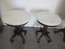Pair of 14" Round Marble Top Side Tables