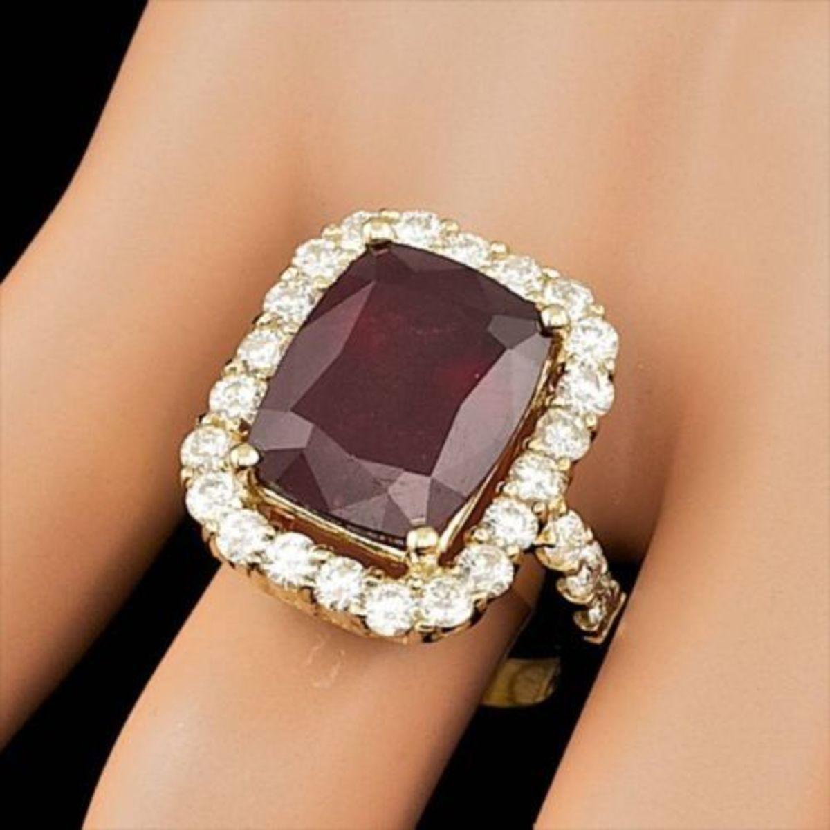 14K Yellow Gold 11.69ct Ruby and 1.88ct Diamond Ring