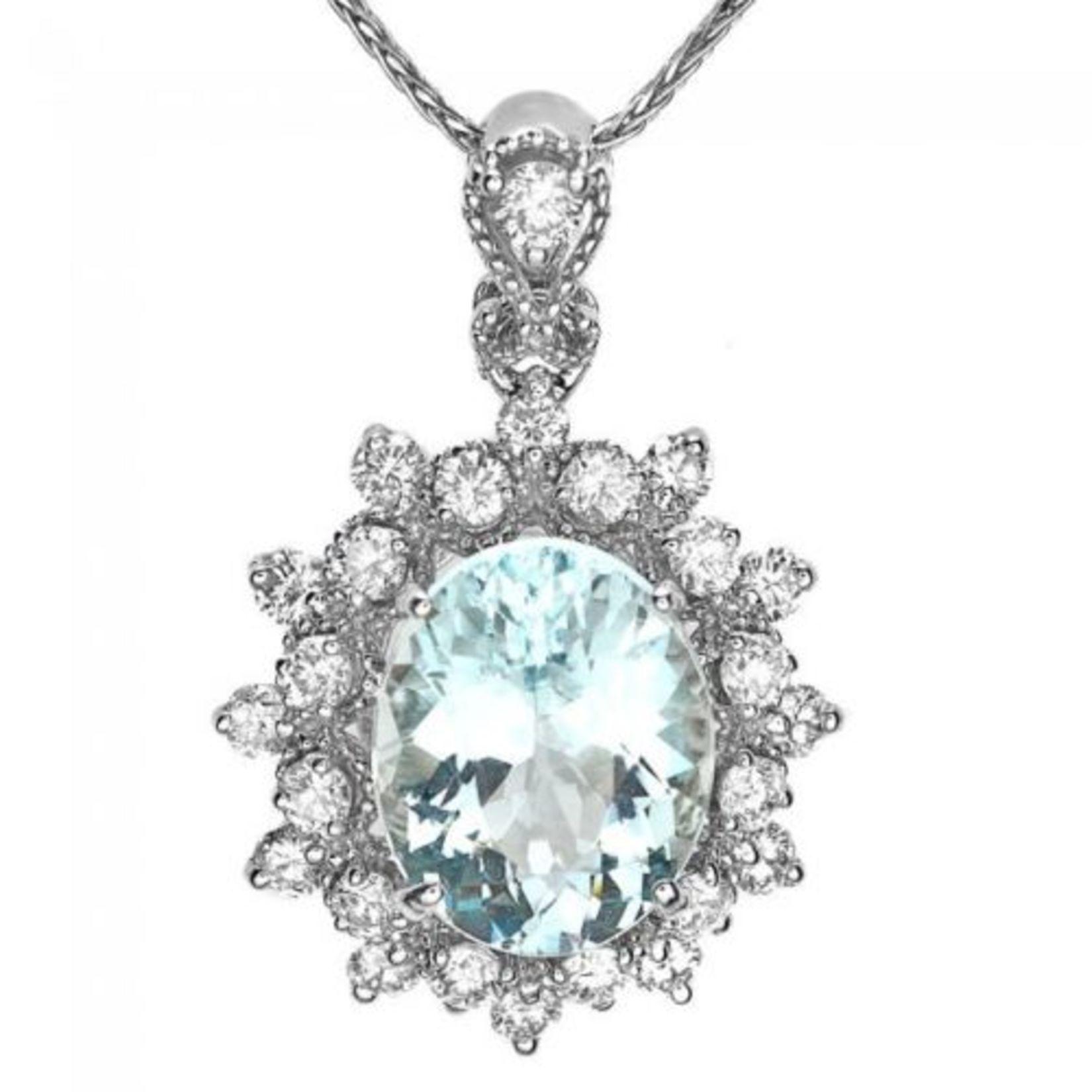 14K Gold 3.05ct Aquamarine 0.67ct Diamond Pendant