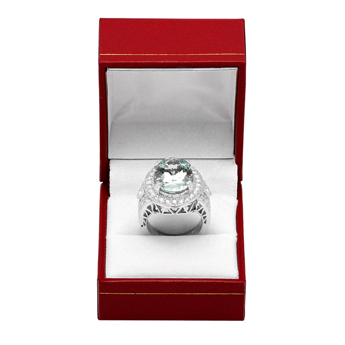 14k White Gold 9.46ct Aquamarine 1.91ct Diamond Ring