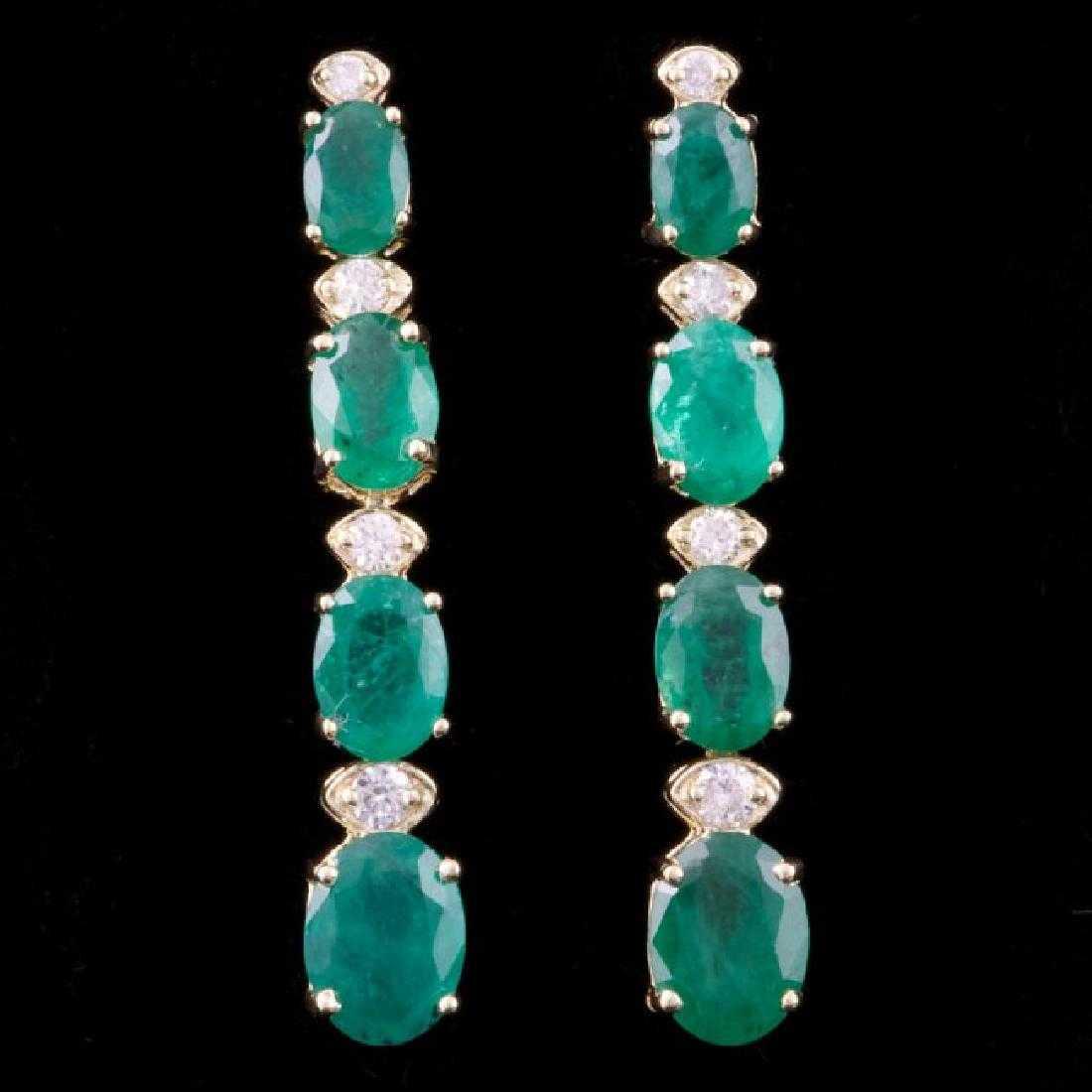 14K Yellow Gold 5.87ct Emerald and 0.36ct Diamond Earrings