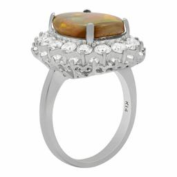 14k White Gold 3.78ct Opal 1.84ct Diamond Ring