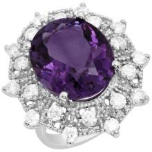 14k White Gold 12.32ct Amethyst 1.86ct Diamond Ring