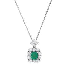 Platinum Setting with 0.58ct Emerald and 0.83ct Diamond Ladies Pendant