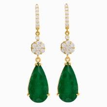 14k Yellow Gold 19.94ct Emerald 2.11ct Diamond Earrings