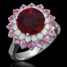 14K White Gold 3.0ct Ruby 2.13ct Sapphire and 0.58ct Diamond Ring