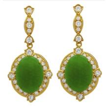 14k Yellow Gold 18.31ct Jade 1.87ct Diamond Earrings