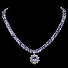 14K White Gold 63.85ct Tanzanite and 0.93ct Diamond Necklace