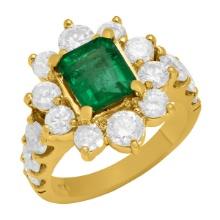 14k Yellow Gold 1.70ct Emerald 2.73ct Diamond Ring