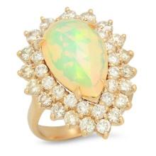 14K Yellow Gold 4.57ct Opal and 2.54ct Diamond Ring