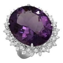 14k White Gold 23.10ct Amethyst 0.89ct Diamond Ring