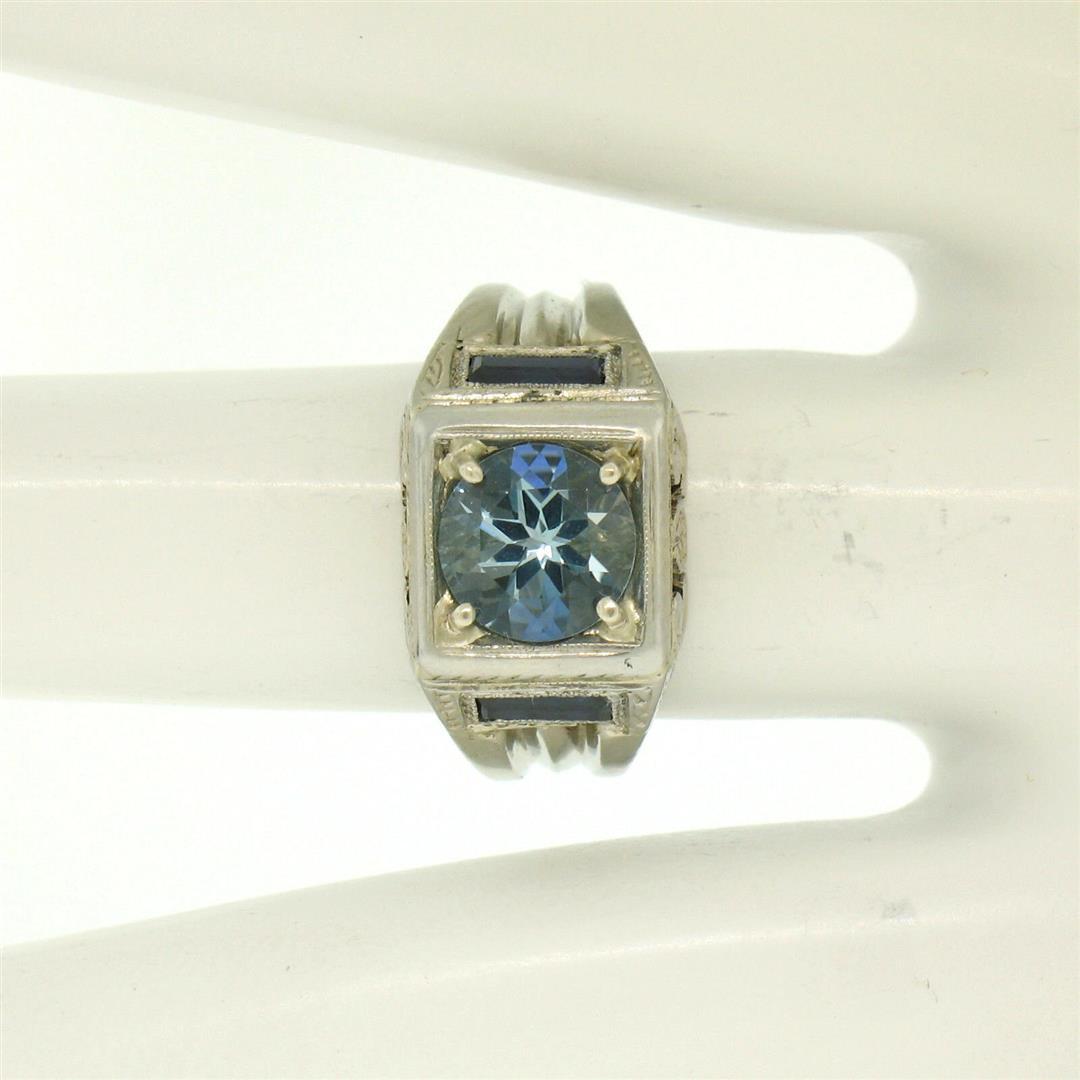 Antique Art Deco 18k White Gold 1.25 ctw Aquamarine and Diamond Ring