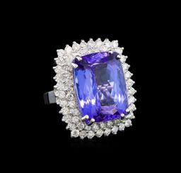 GIA Cert 19.22 ctw Tanzanite and Diamond Ring - 14KT White Gold