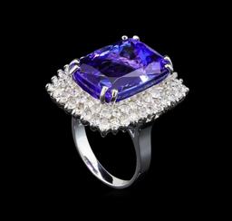 GIA Cert 19.22 ctw Tanzanite and Diamond Ring - 14KT White Gold