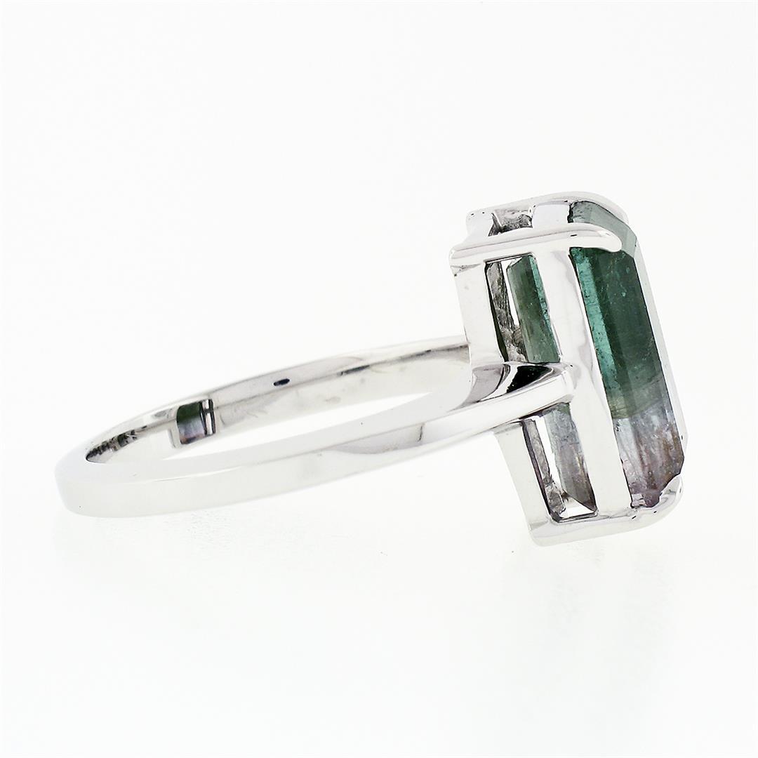 14k White Gold 3.44 ctw Emerald Pink & Green Watermelon Tourmaline Solitaire Rin