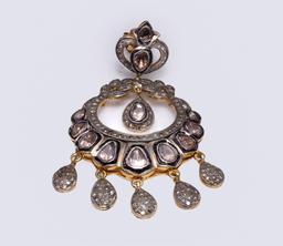 Pair of Mogul Style Silver Topped Gold & Polki Diamond Earrings