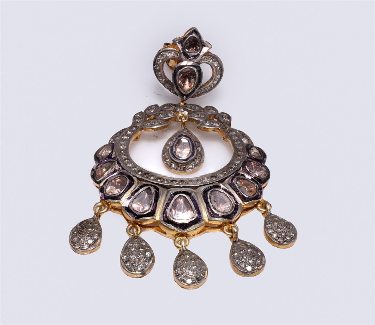Pair of Mogul Style Silver Topped Gold & Polki Diamond Earrings