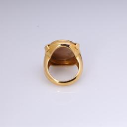 18k Yellow Gold Cameo Agate & Diamond Ring