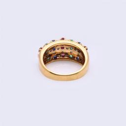 A Highly Unusual Five-Row Diamond & Gem Set 18k Yellow Gold Ring