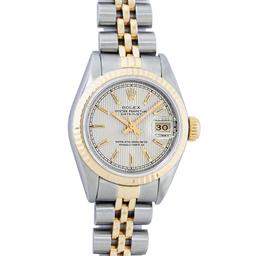 Rolex Ladies 2T Yellow Gold & Stainless Steel Silver Tapestry Dial Wristwatch 26